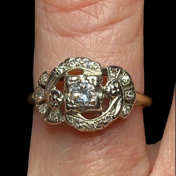 Antique 14kt gold Art Deco diamond ring appraisal included 6.75 - Picture 2 of 16